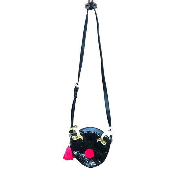 Mad Love Handbags - Mad Love Glitter Reindeer Black Crossbody Bag Round Purse Christmas